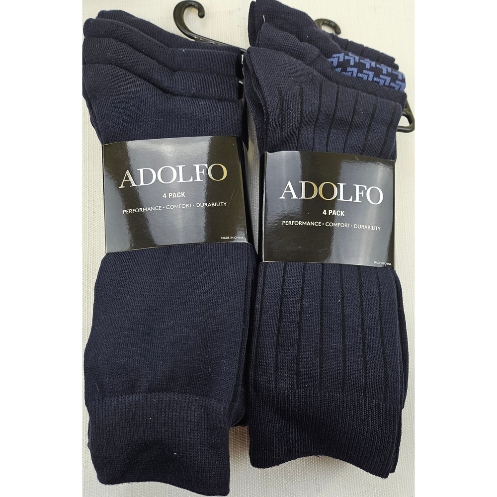 2 Pack - ADOLFO Mens 4 Pack Performance Comfort‎ Durability Navy Dress Socks New